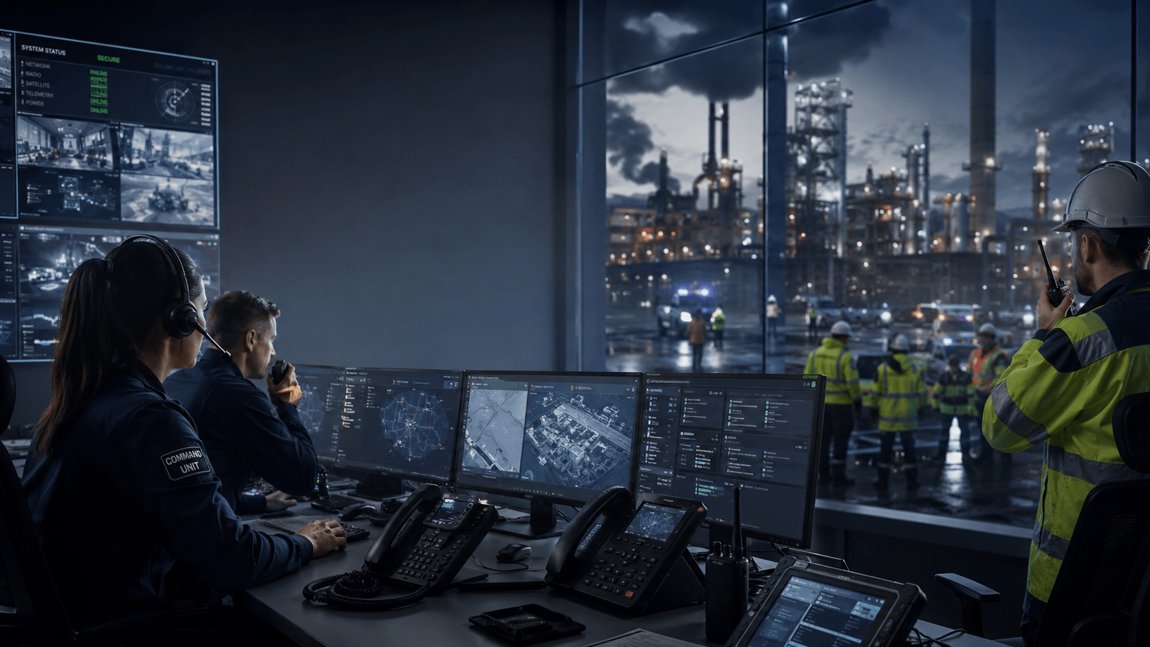 Critical communications operations center coordinating industrial field teams
