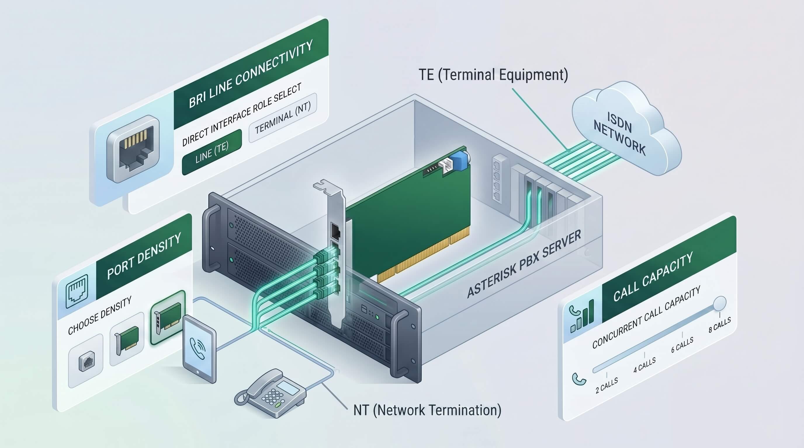 OpenVox BRI NT and TE interface connection diagram