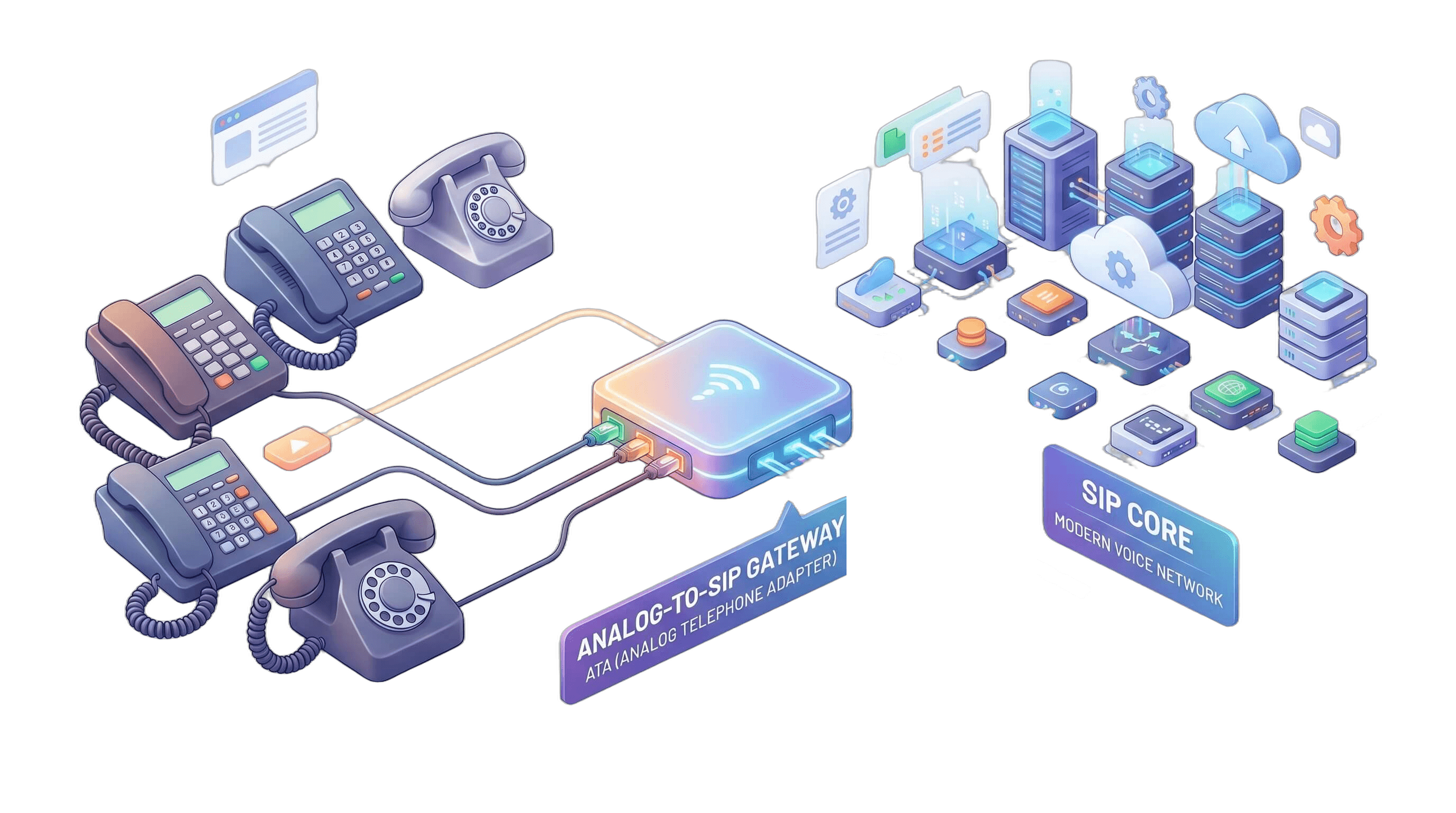 OpenVox ATA analog-to-SIP deployment illustration