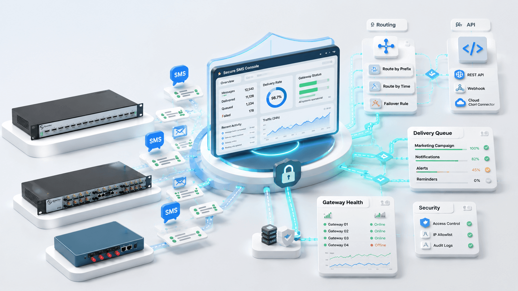 OpenVox SMS Gateway management interface and message workflow